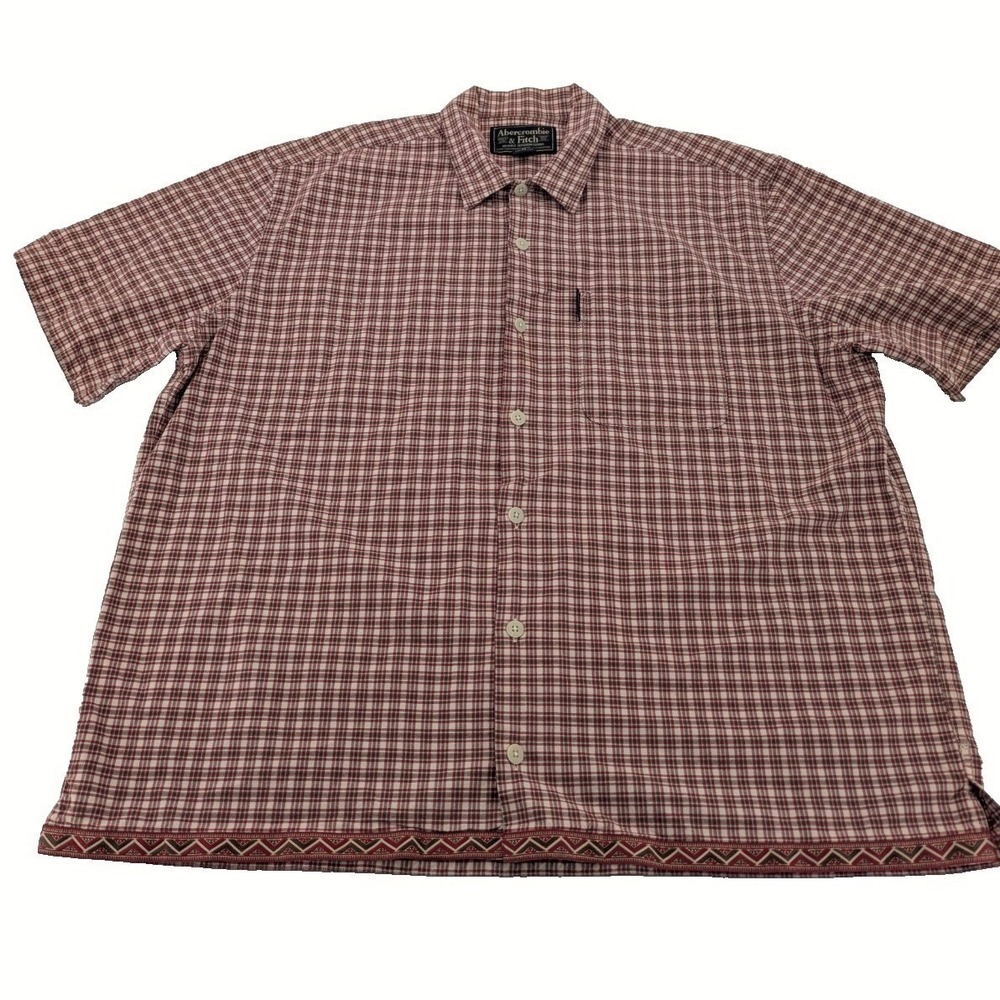 Vintage‎ Abercrombie & Fitch Shirt Mens XL Red Plaid Short Sleeve Button Front